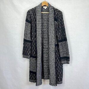 Style & Co Open Front Long Sleeve Open Knit Cardigan Size Med Black And White